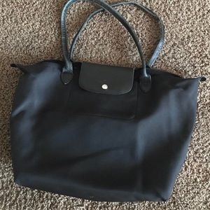 Long Champ Le Pliage Large Black Tote Bag